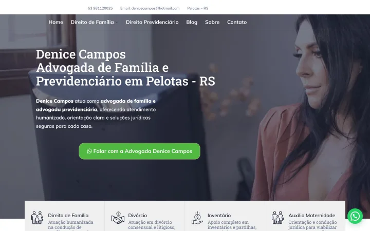 P&aacute;gina inicial do site de Denice Campos, constru&iacute;do pela Pier Digital