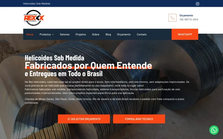 P&aacute;gina inicial do site de Rex Helicoides, constru&iacute;do pela Pier Digital